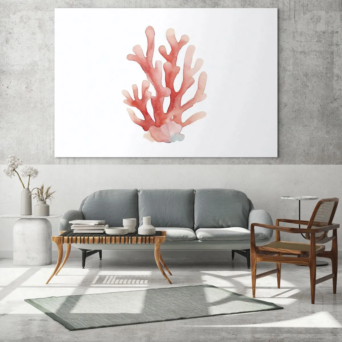 Impression sur verre - Image sur verre - Corail rose aquarelle sur fond blanc - 70x50cm - Corail couleur corail - Décoration murale moderne pour le salon et la chambre ARTTOR