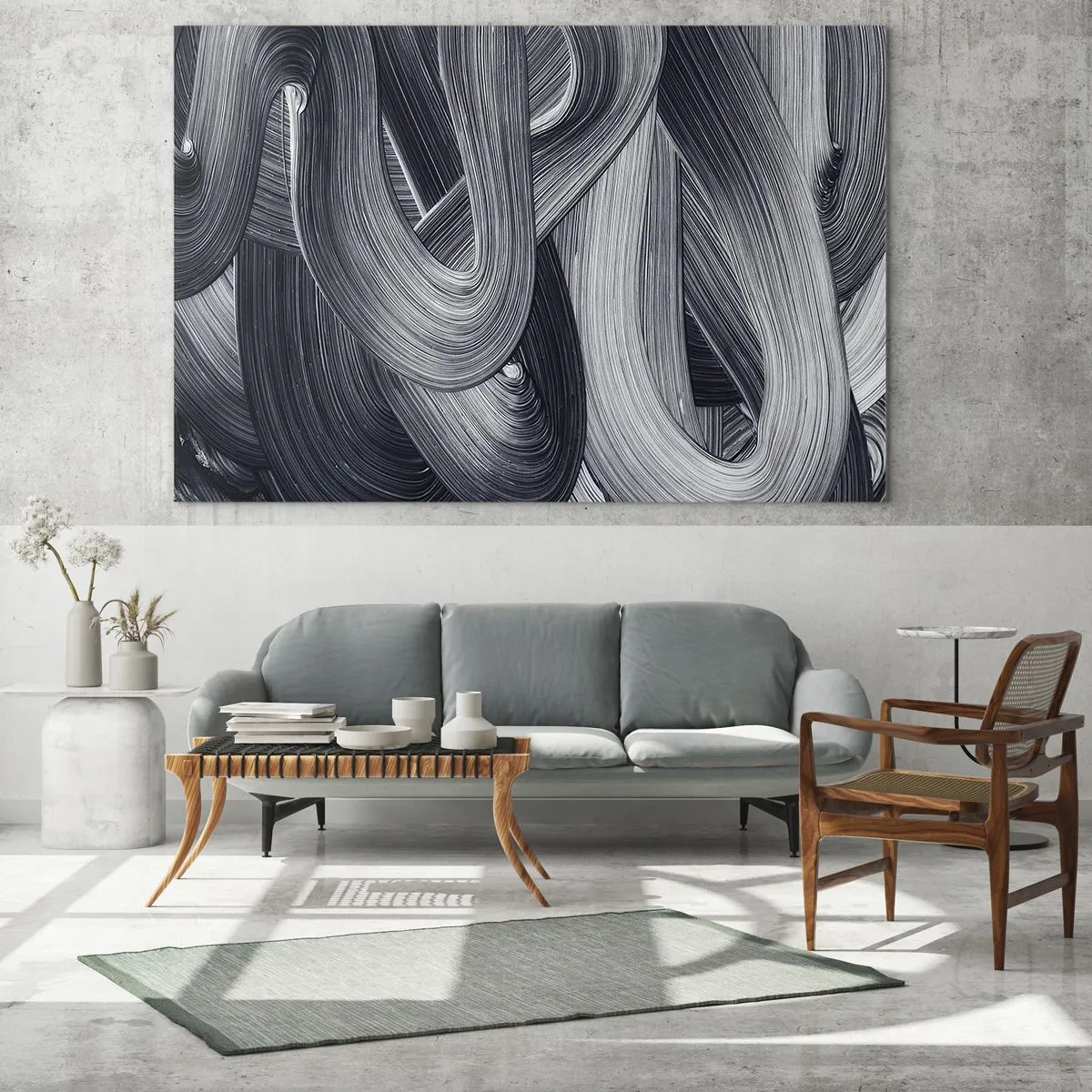 Impression sur verre - Image sur verre - Coups de pinceau abstraits dans des tons de noir et de gris - 70x50cm - La fluidité de la réalité - Décoration murale moderne pour le salon et la chambre ARTTOR