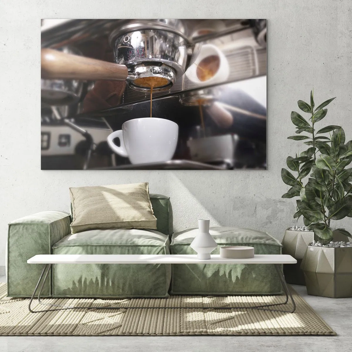 Impression sur verre - Image sur verre - Gros plan d'une tasse de café versée à partir d'une cafetière à pression - 70x50cm - Bon moment de la journée - Décoration murale moderne pour le salon et la chambre ARTTOR