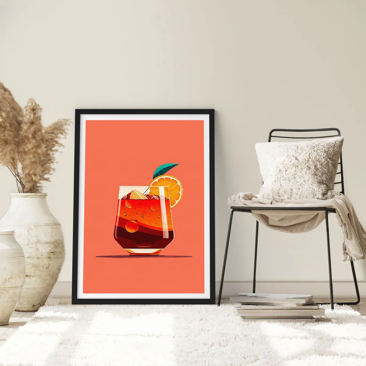 Affiche dans un cadre noir - Poster - Un verre de cocktail avec une tranche d'orange - 50x70cm - Rafraîchissement d'été - Décoration murale moderne pour le salon et la chambre ARTTOR
