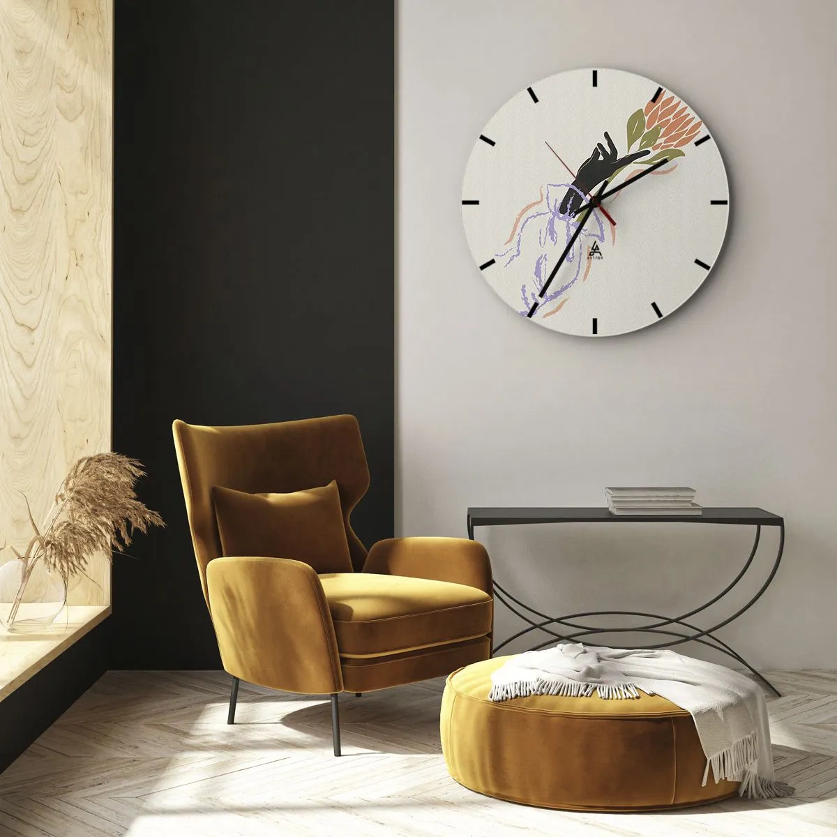 Horloge murale - Pendule murale - Une main stylisée tenant une fleur aux couleurs pastel. - 30x30cm - Touche fraternelle - Décoration murale moderne pour le salon, la cuisine et la chambre ARTTOR