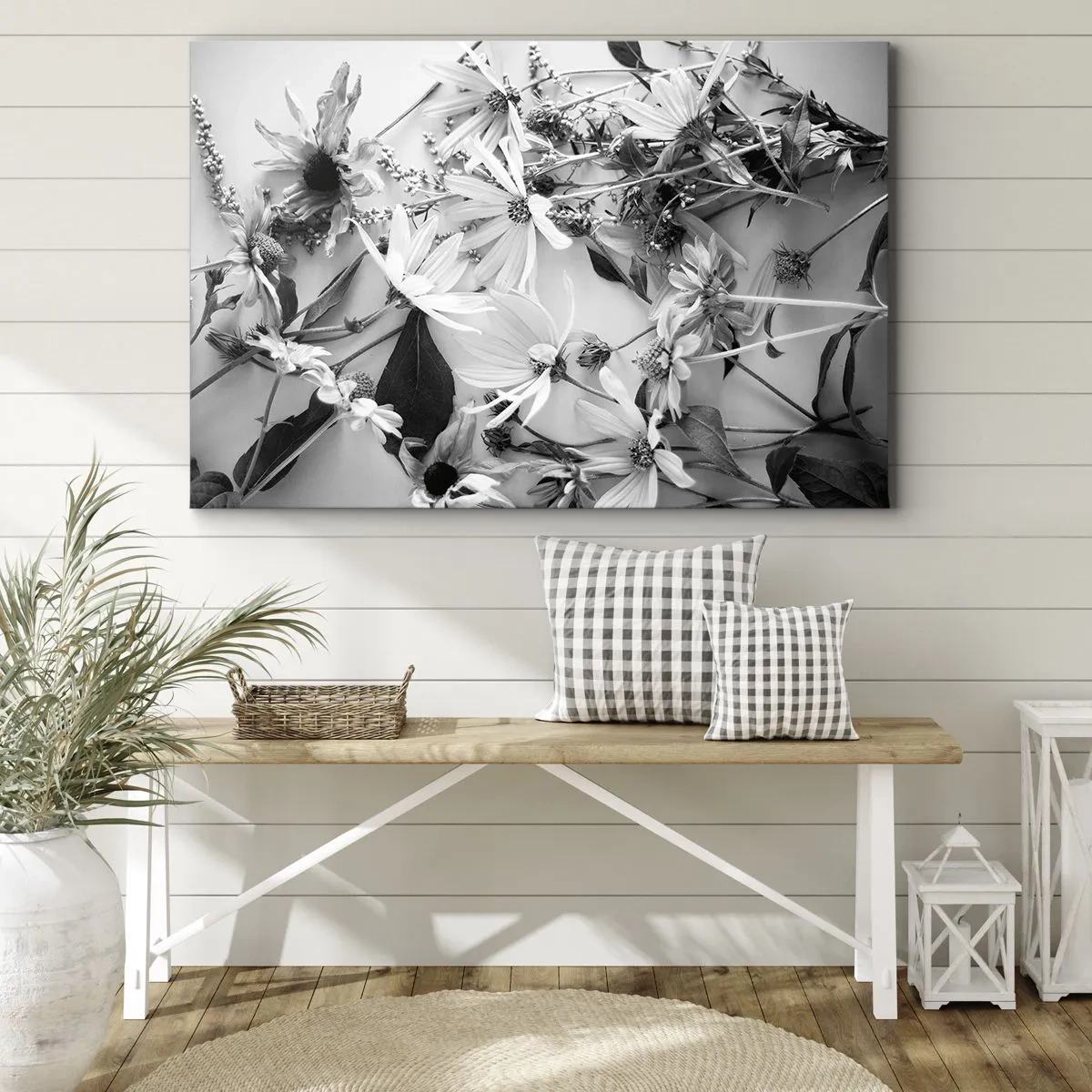 Impression sur toile - Image sur toile - Compositions florales en noir et blanc dans un style artistique subtil - 70x50cm - Non-un bouquet de fleurs - Décoration murale moderne pour le salon et la chambre ARTTOR