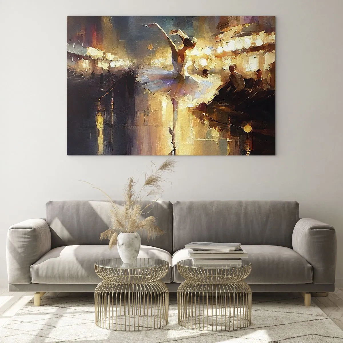Impression sur verre - Image sur verre - Ballerine à la lumière des lumières de la ville - 70x50cm - Miracle dans la rue - Décoration murale moderne pour le salon et la chambre ARTTOR