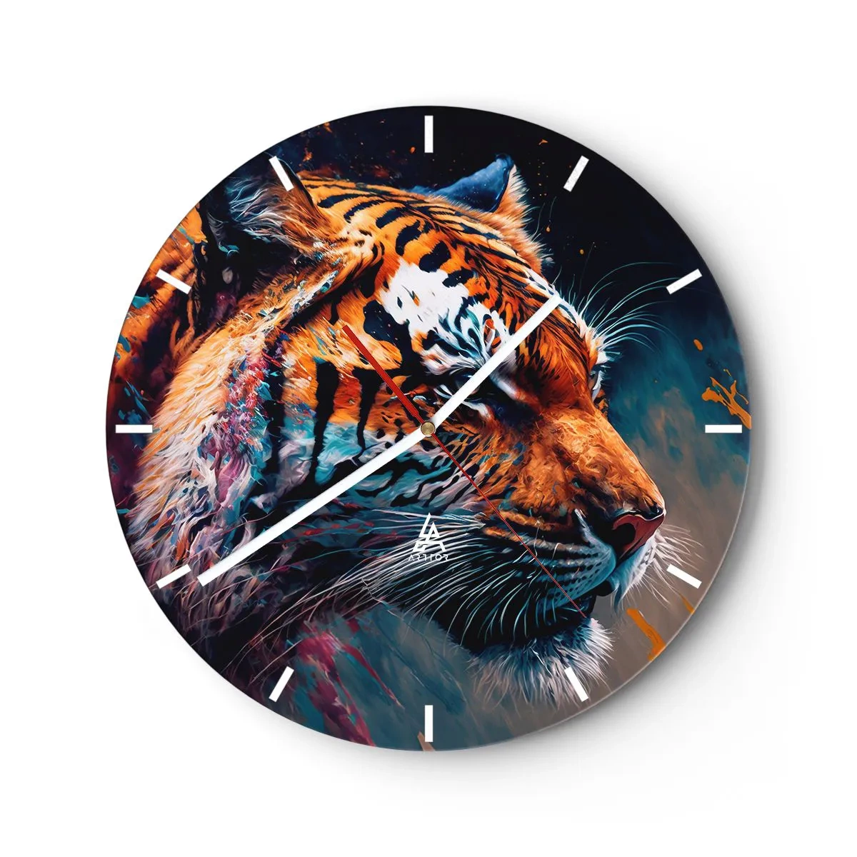 Horloge murale - Pendule murale - Portrait d'un tigre aux couleurs intenses avec des accents picturaux - 30x30cm - Beauté sauvage - Décoration murale moderne pour le salon, la cuisine et la chambre ARTTOR