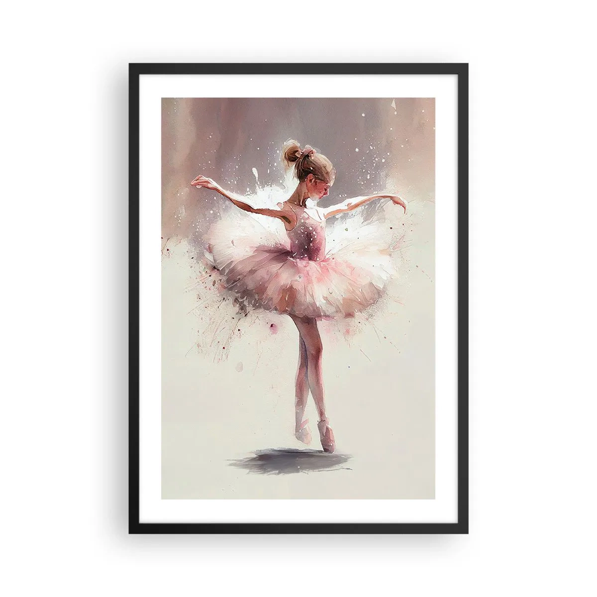 Affiche dans un cadre noir - Poster - Ballerine en mouvement artistique - 50x70cm - Comme un jeune oiseau - Décoration murale moderne pour le salon et la chambre ARTTOR