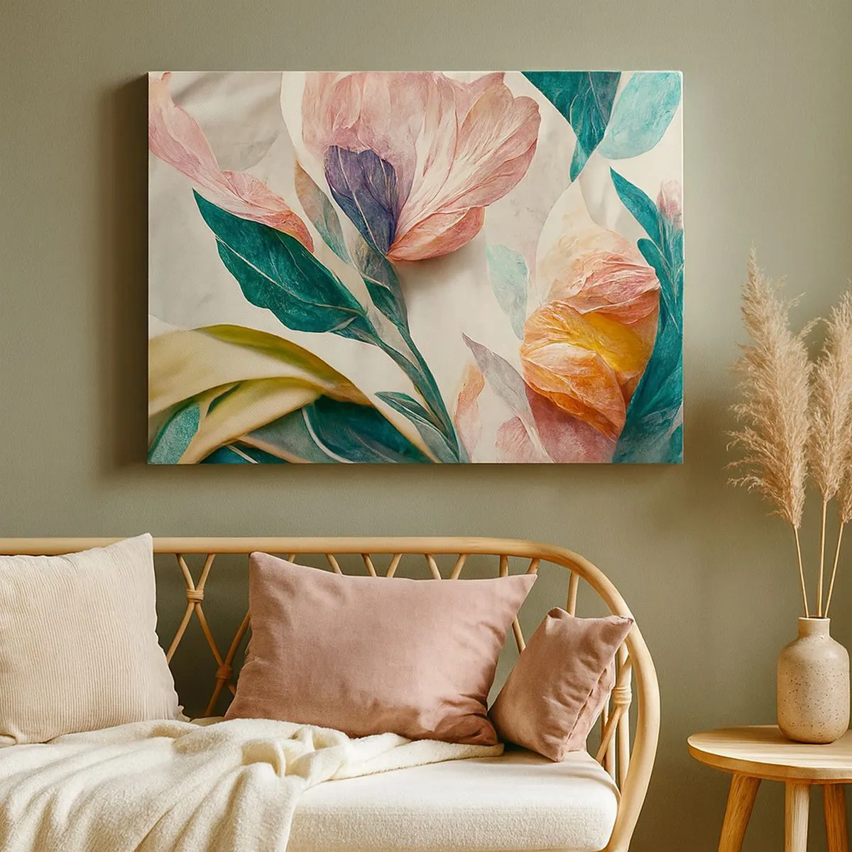 Impression sur toile - Image sur toile - Fleurs colorées de style tropical sur fond clair - 70x50cm - Fleurs des îles du sud - Décoration murale moderne pour le salon et la chambre ARTTOR