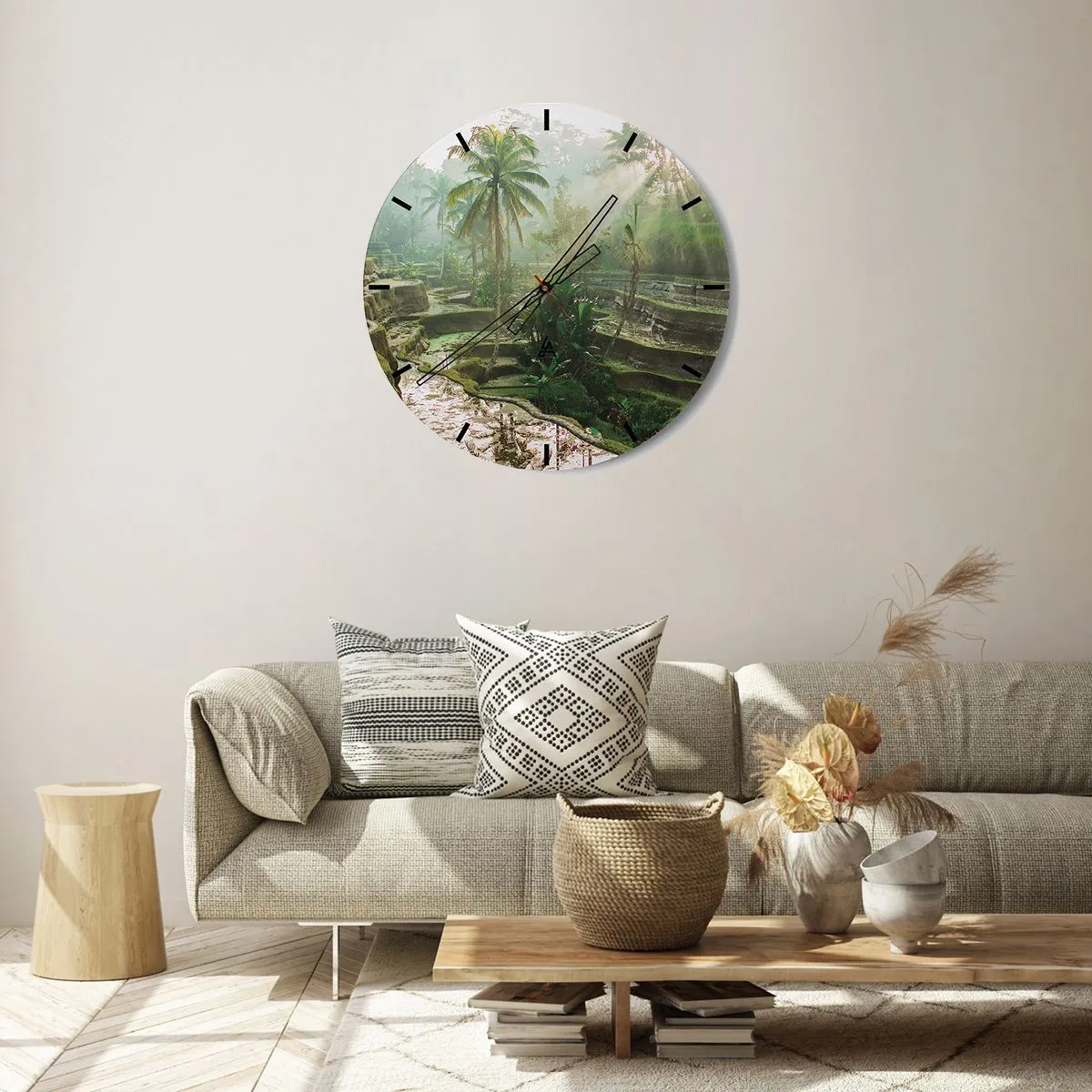 Horloge murale - Pendule murale - Rizières en terrasses dans un paysage tropical par un matin brumeux - 30x30cm - Grandir au soleil - Décoration murale moderne pour le salon, la cuisine et la chambre ARTTOR