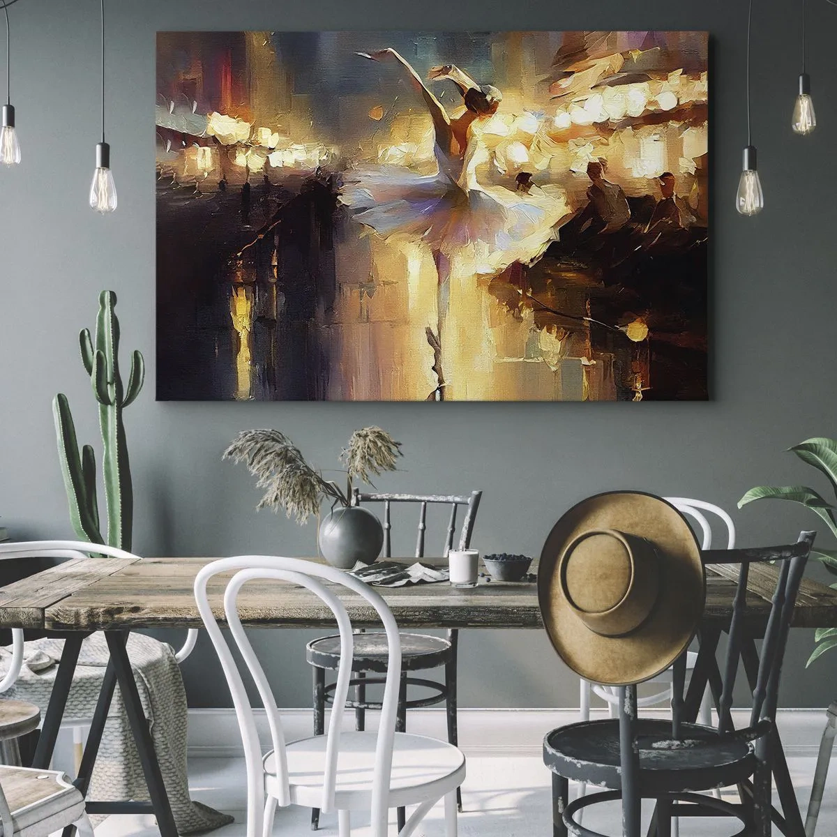 Impression sur toile - Image sur toile - Une ballerine dansant devant une scène éclairée - 70x50cm - Miracle dans la rue - Décoration murale moderne pour le salon et la chambre ARTTOR