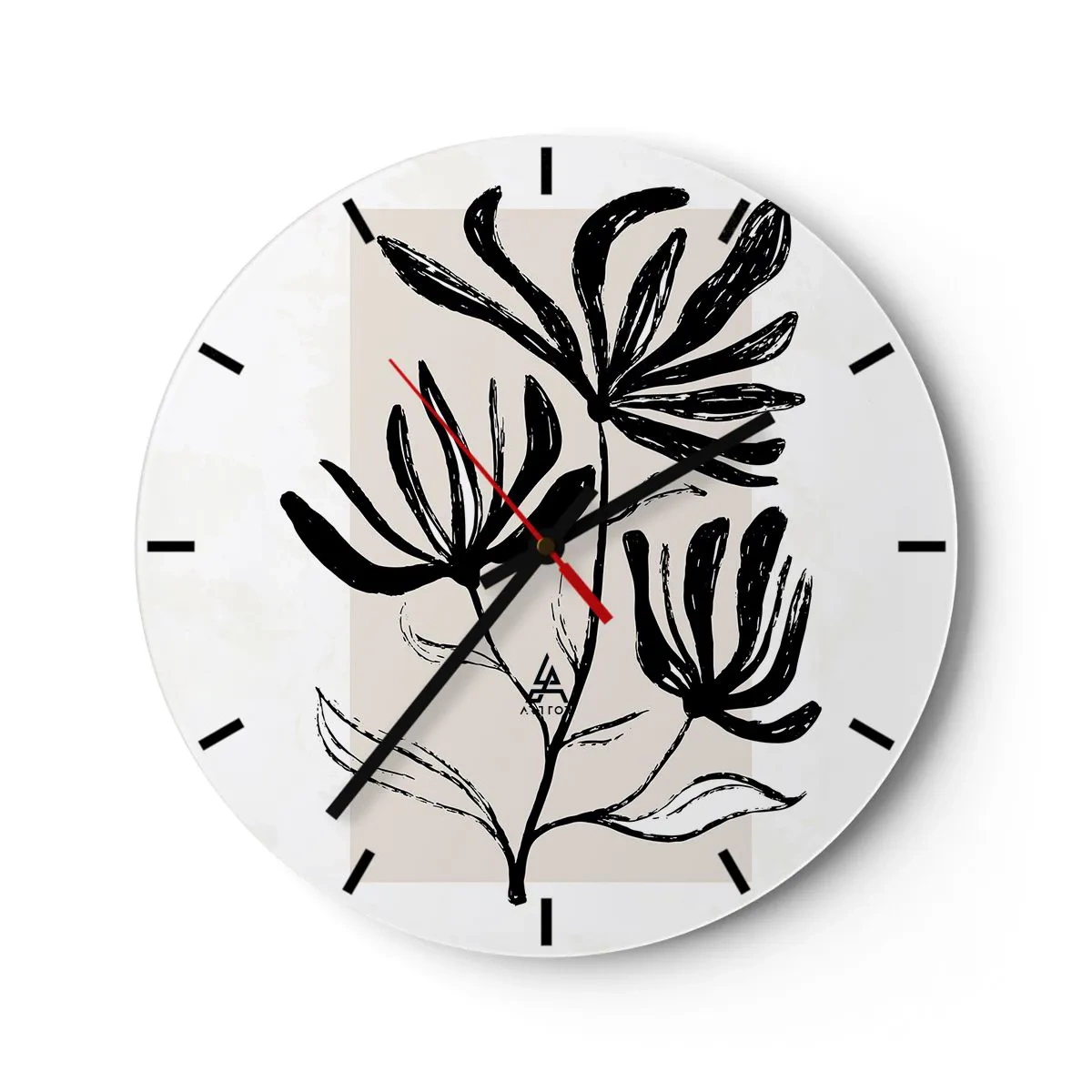 Horloge murale - Pendule murale - Un croquis noir d'une plante sur un fond clair avec un accent beige. - 30x30cm - Esquisse pour l'herbier - Décoration murale moderne pour le salon, la cuisine et la chambre ARTTOR