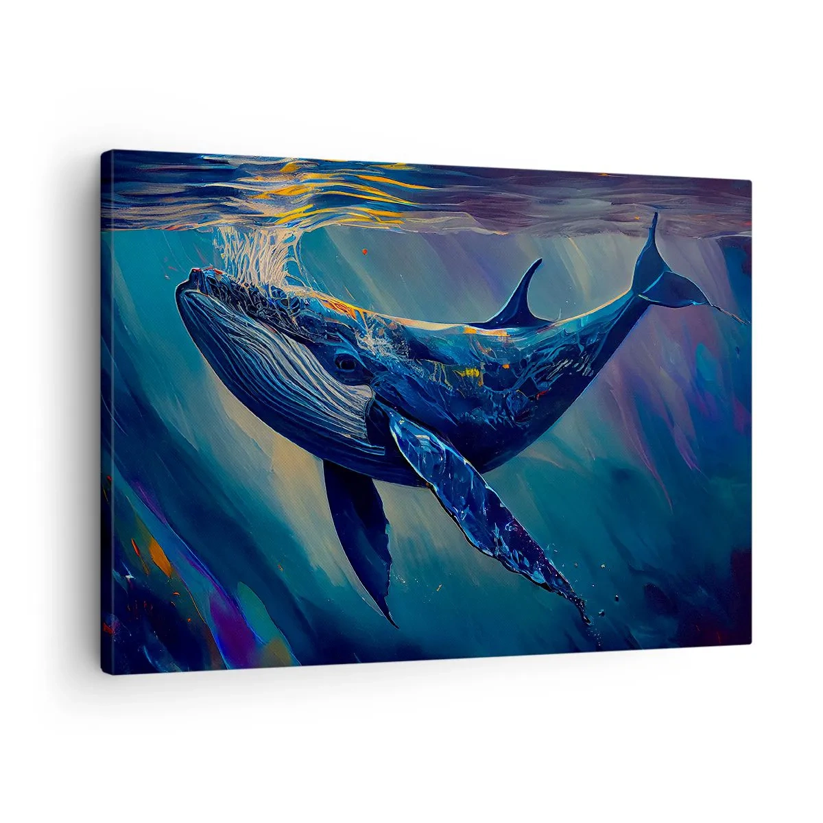 Impression sur toile - Image sur toile - Une baleine dans les profondeurs de l'océan aux couleurs lumineuses - 70x50cm - Bienvenue dans mon monde - Décoration murale moderne pour le salon et la chambre ARTTOR