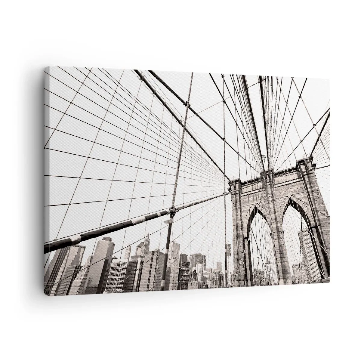 Impression sur toile - Image sur toile - Le pont de Brooklyn en monochrome - 70x50cm - Cathédrale New Yorkaise - Décoration murale moderne pour le salon et la chambre ARTTOR
