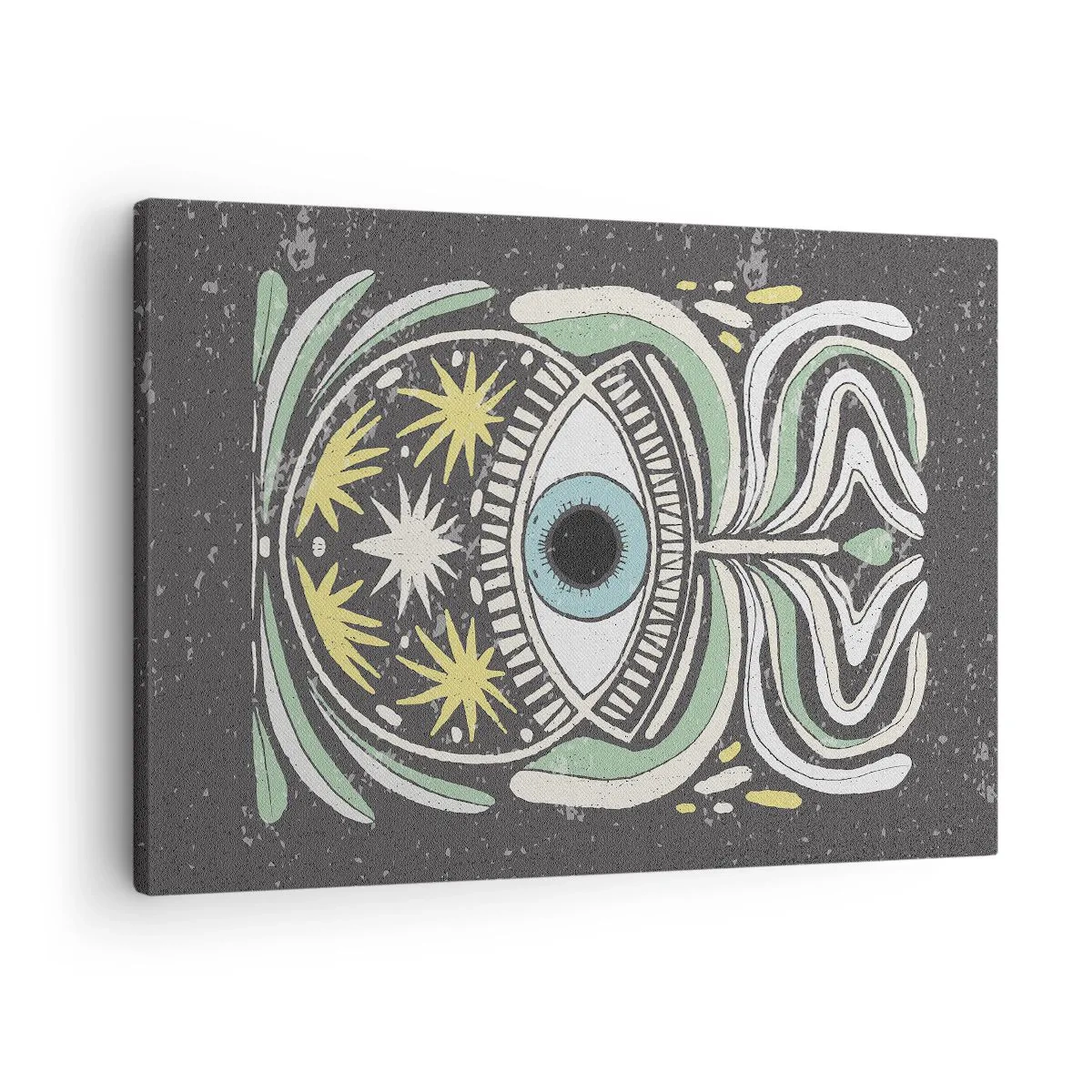Impression sur toile - Image sur toile - Un œil symbolique entouré de motifs abstraits - 70x50cm - Rituels tribaux - Décoration murale moderne pour le salon et la chambre ARTTOR