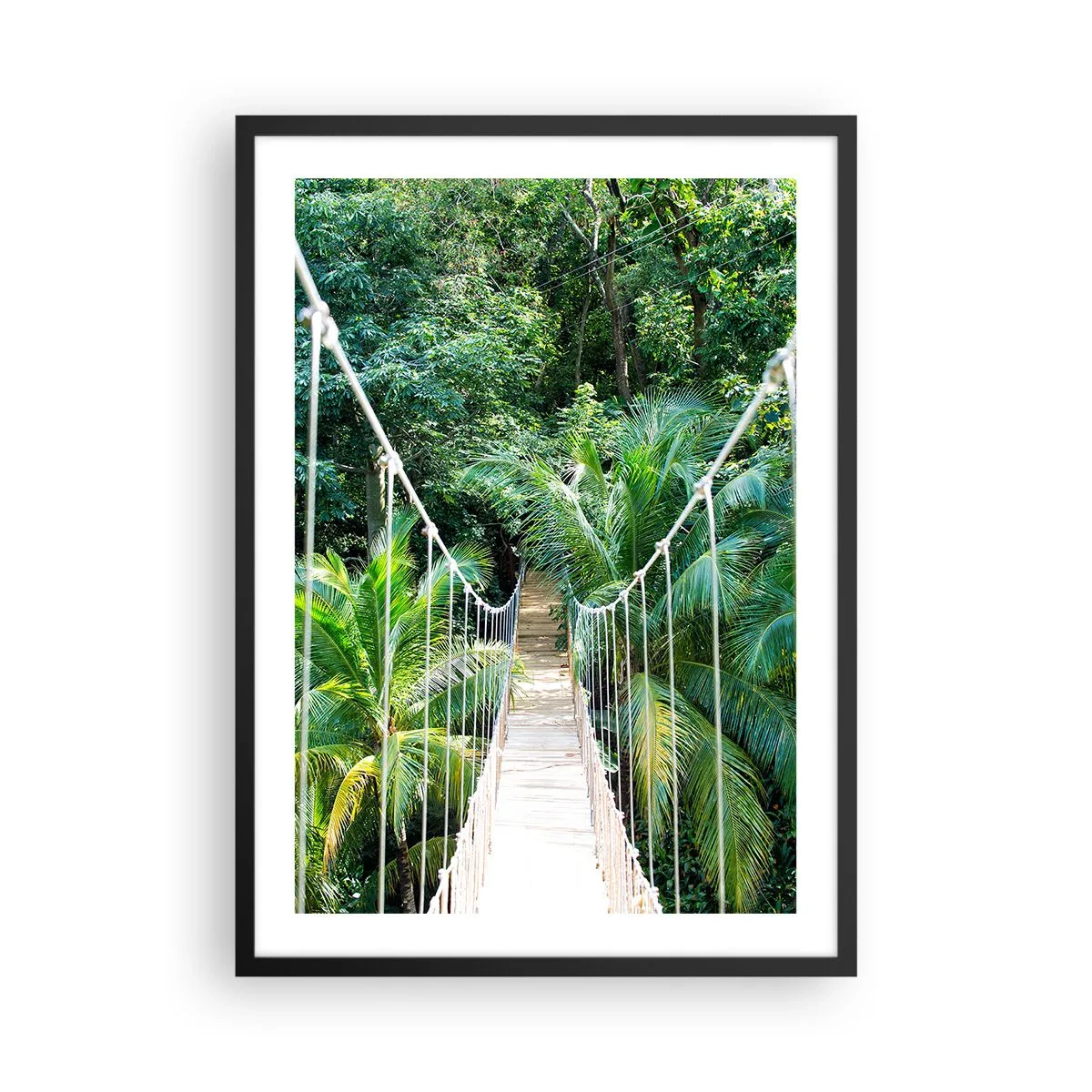 Affiche dans un cadre noir - Poster - Un pont suspendu dans une forêt tropicale humide - 50x70cm - Welcome to the jungle! - Décoration murale moderne pour le salon et la chambre ARTTOR