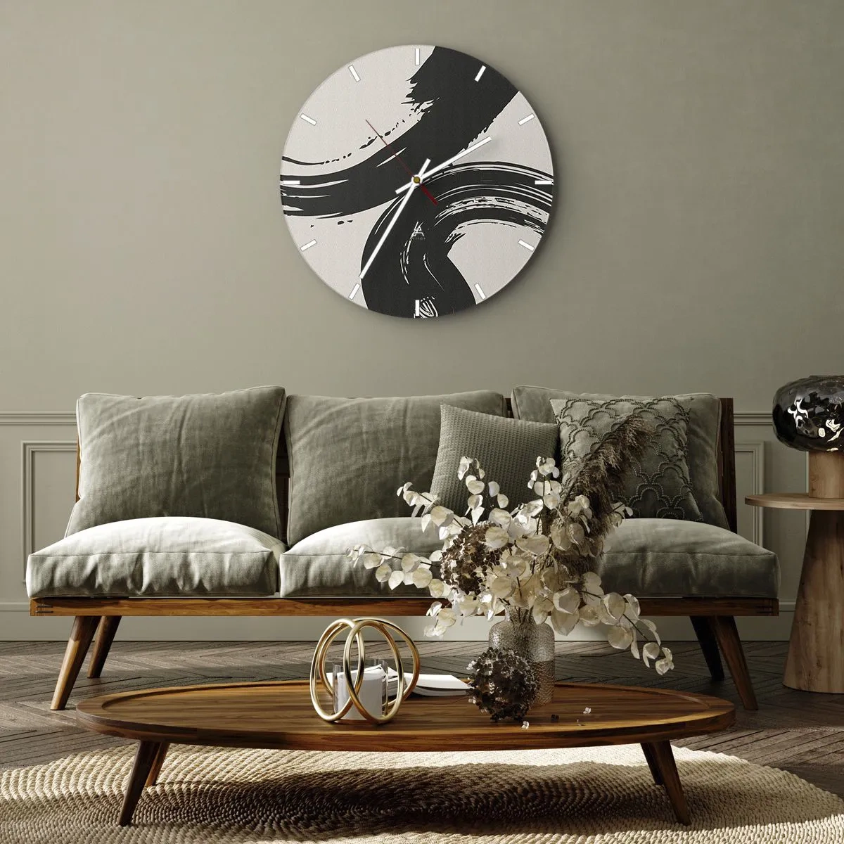 Horloge murale - Pendule murale - Traits noirs sur fond clair - 30x30cm - Balayage circulaire - Décoration murale moderne pour le salon, la cuisine et la chambre ARTTOR