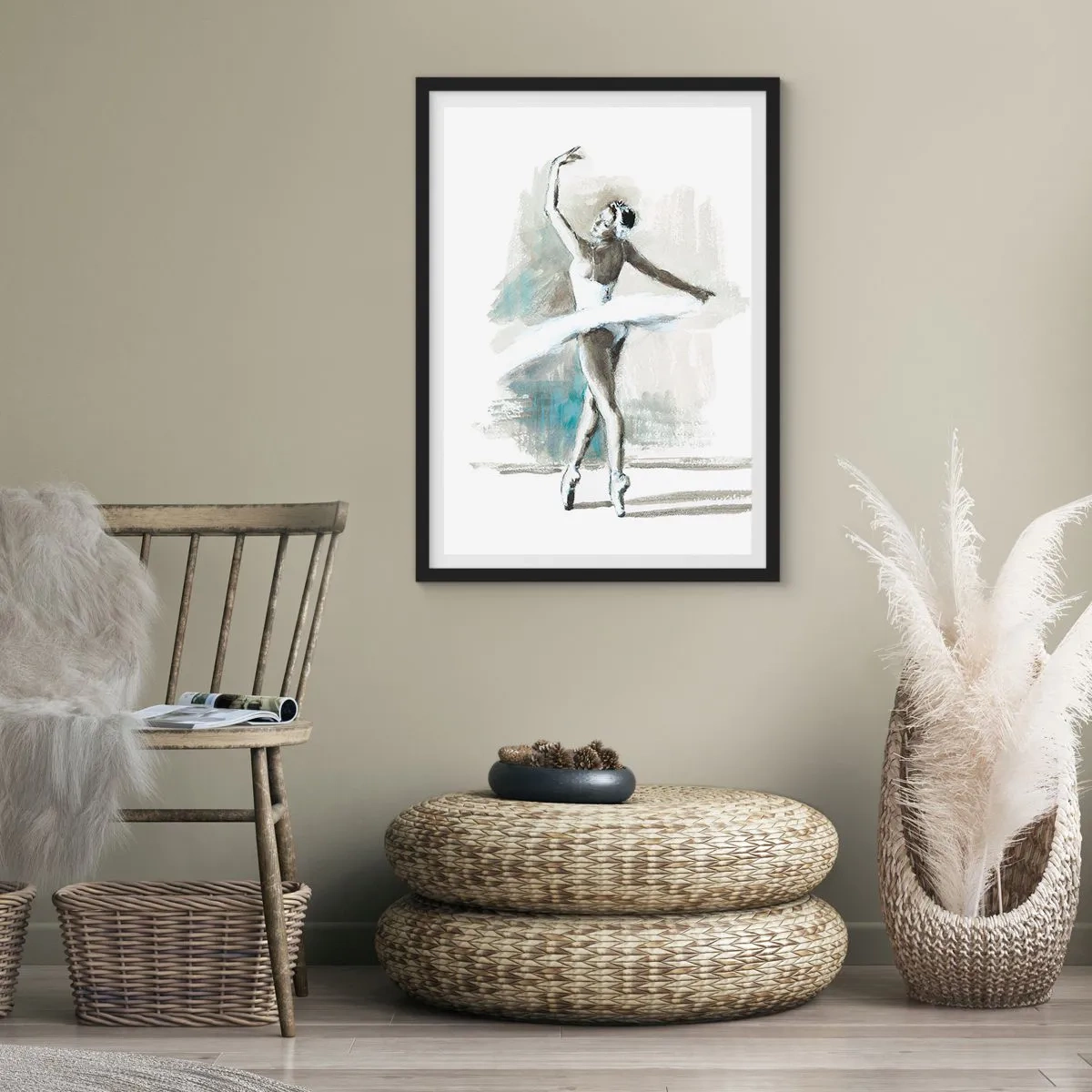 Affiche dans un cadre noir - Poster - Une danseuse de ballet en robe blanche se produisant - 50x70cm - Enchantement du cygne - Décoration murale moderne pour le salon et la chambre ARTTOR