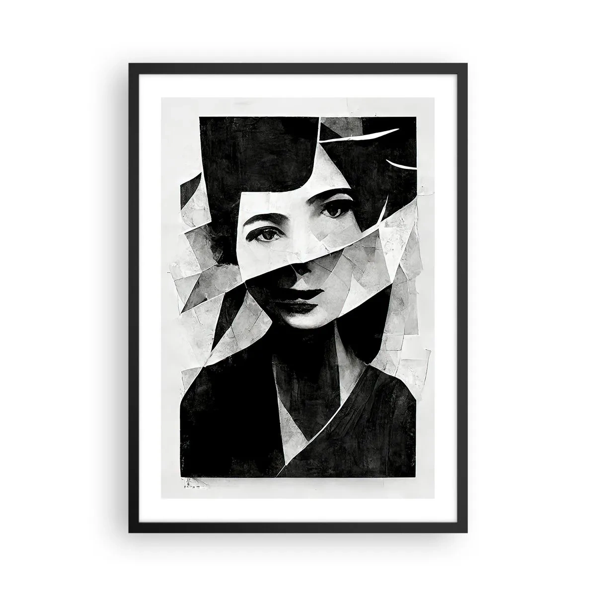 Affiche dans un cadre noir - Poster - Portrait d'une femme dans une composition abstraite - 50x70cm - Vraiment ce que tu es… - Décoration murale moderne pour le salon et la chambre ARTTOR