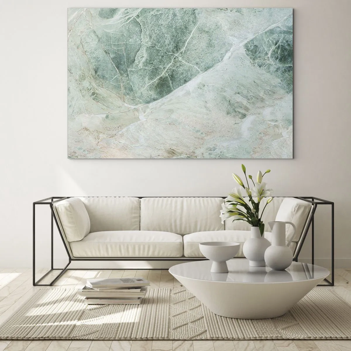 Impression sur verre - Image sur verre - Texture vert-beige ressemblant à de la pierre naturelle - 70x50cm - La noble froideur de la pierre - Décoration murale moderne pour le salon et la chambre ARTTOR