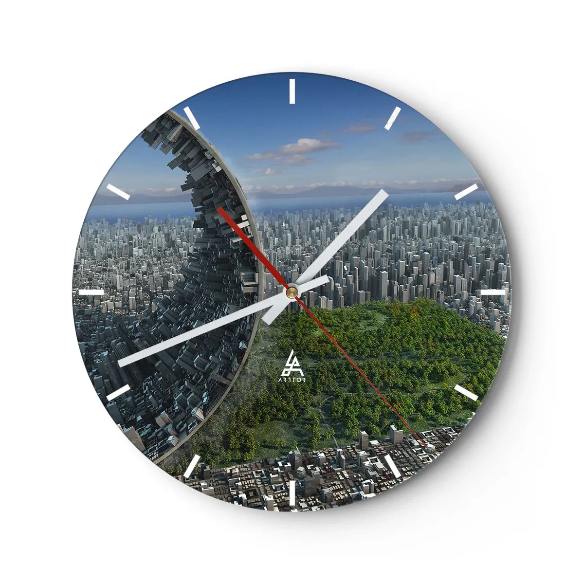 Horloge murale - Pendule murale - Une ville futuriste avec une structure brisée et de la verdure en arrière-plan. - 30x30cm - La nature est éternelle - Décoration murale moderne pour le salon, la cuisine et la chambre ARTTOR