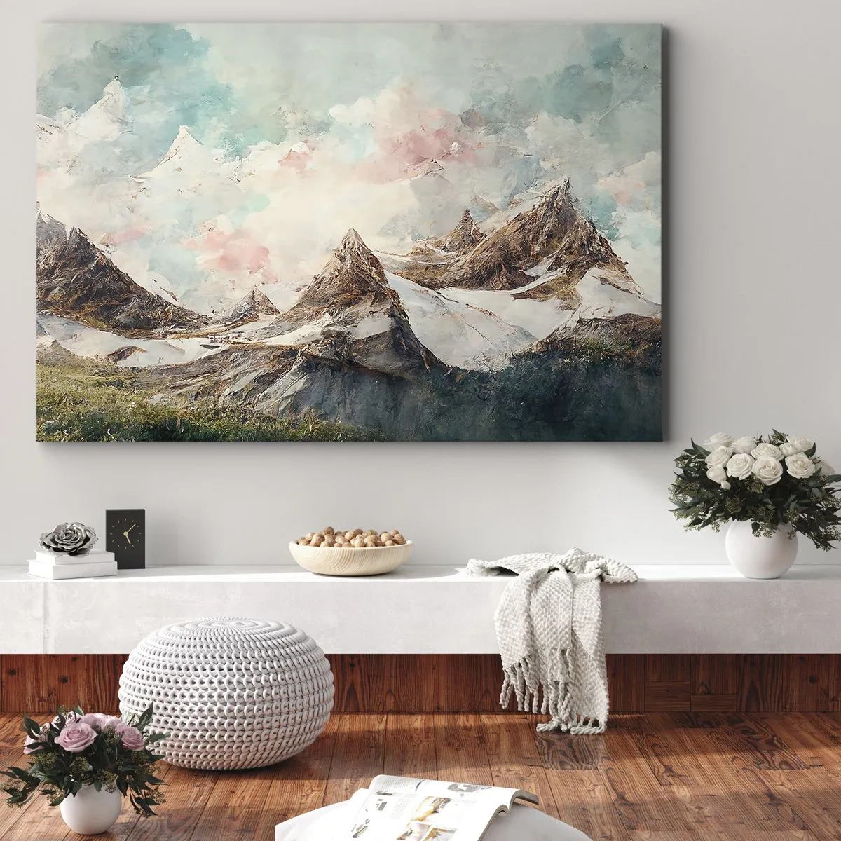 Impression sur toile - Image sur toile - Montagnes pittoresques au ciel pastel - 70x50cm - Lames de roche - Décoration murale moderne pour le salon et la chambre ARTTOR