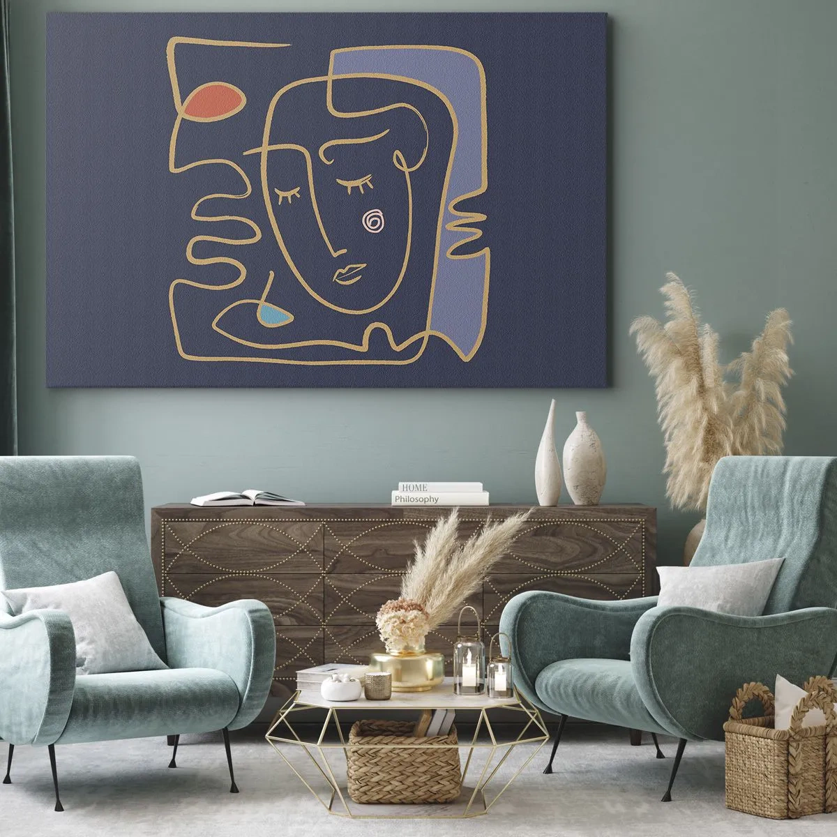 Impression sur toile - Image sur toile - Portrait de visage abstrait dans un style minimaliste - 70x50cm - En réflexion - Décoration murale moderne pour le salon et la chambre ARTTOR