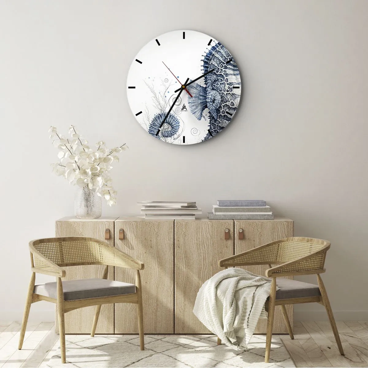 Horloge murale - Pendule murale - Hippocampe décoratif de style dessin animé sur fond clair - 30x30cm - Une subtile plaisanterie de la nature - Décoration murale moderne pour le salon, la cuisine et la chambre ARTTOR