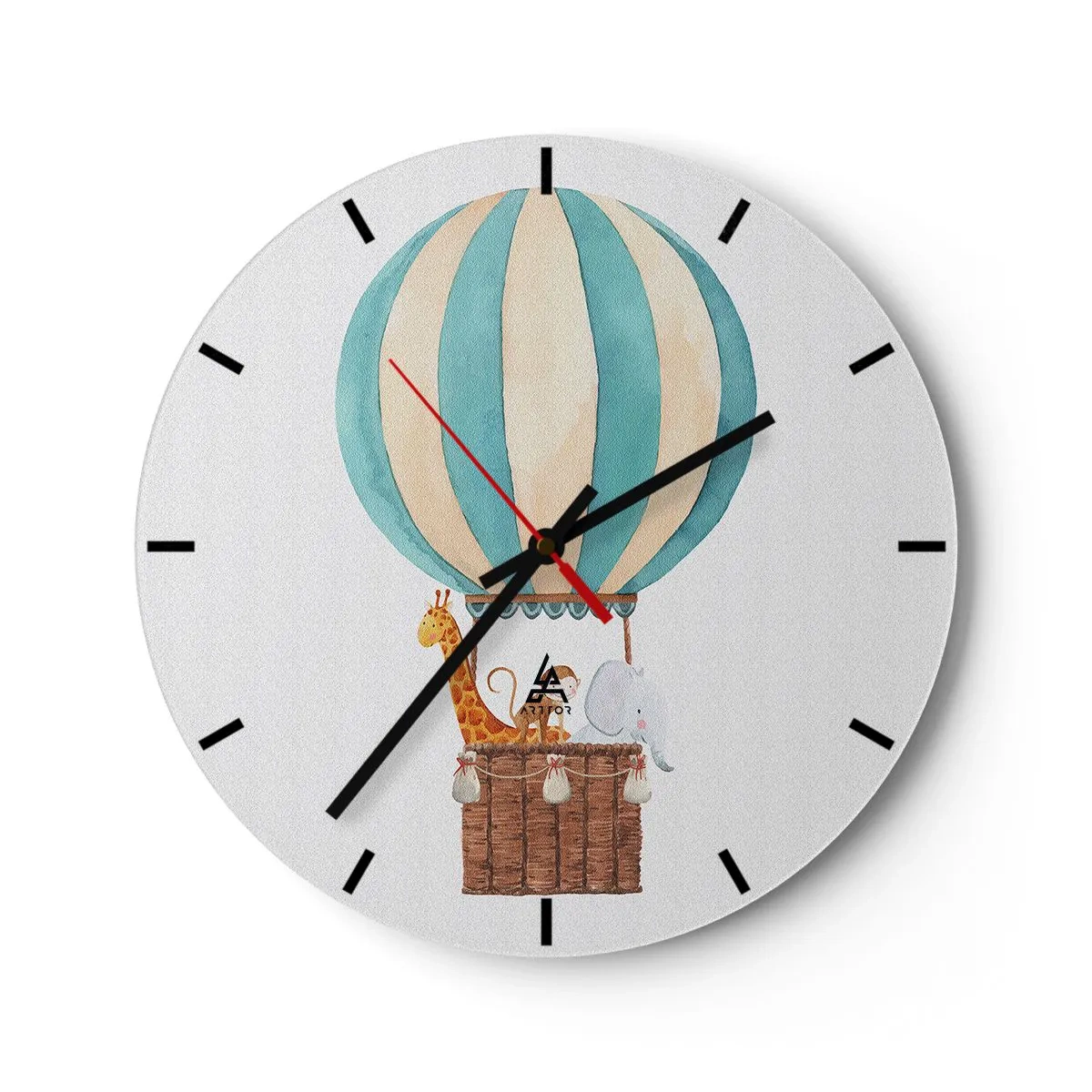 Horloge murale - Pendule murale - Un ballon avec une girafe et un éléphant flottant dans les nuages - 30x30cm - Voyage fantastique - Décoration murale moderne pour le salon, la cuisine et la chambre ARTTOR