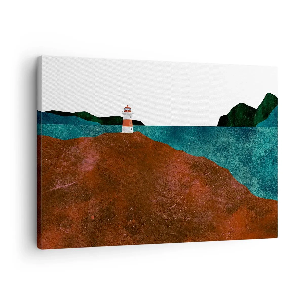 Impression sur toile - Image sur toile - Un phare avec en toile de fond les montagnes et la mer - 70x50cm - En regardant la mer - Décoration murale moderne pour le salon et la chambre ARTTOR