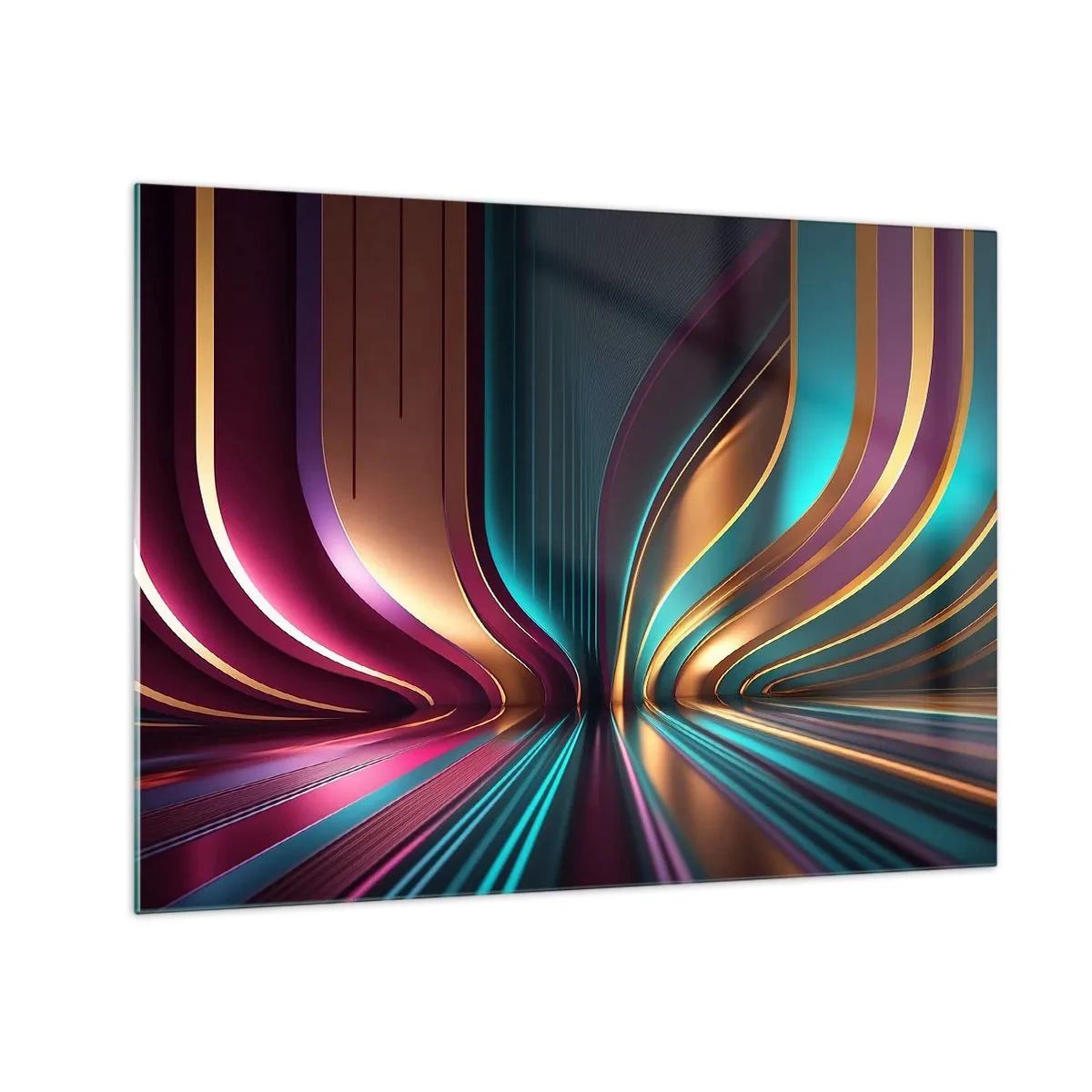 Impression sur verre - Image sur verre - Des lignes de lumière colorées créant des formes futuristes - 70x50cm - Architektura światła - Décoration murale moderne pour le salon et la chambre ARTTOR