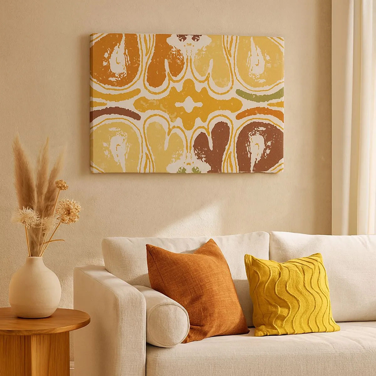 Impression sur toile - Image sur toile - Motifs abstraits chaleureux dans les tons jaunes et bruns - 70x50cm - Abstraction sentimentale - Décoration murale moderne pour le salon et la chambre ARTTOR
