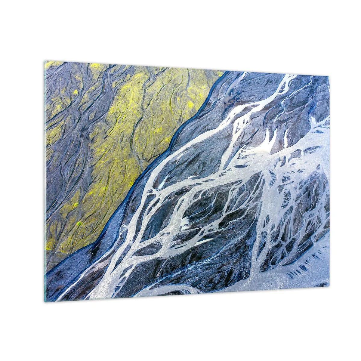 Impression sur verre - Image sur verre - Une vue plongeante sur la surface de la Terre avec des ruisseaux sinueux - 70x50cm - Peintures rupestres de la nature - Décoration murale moderne pour le salon et la chambre ARTTOR