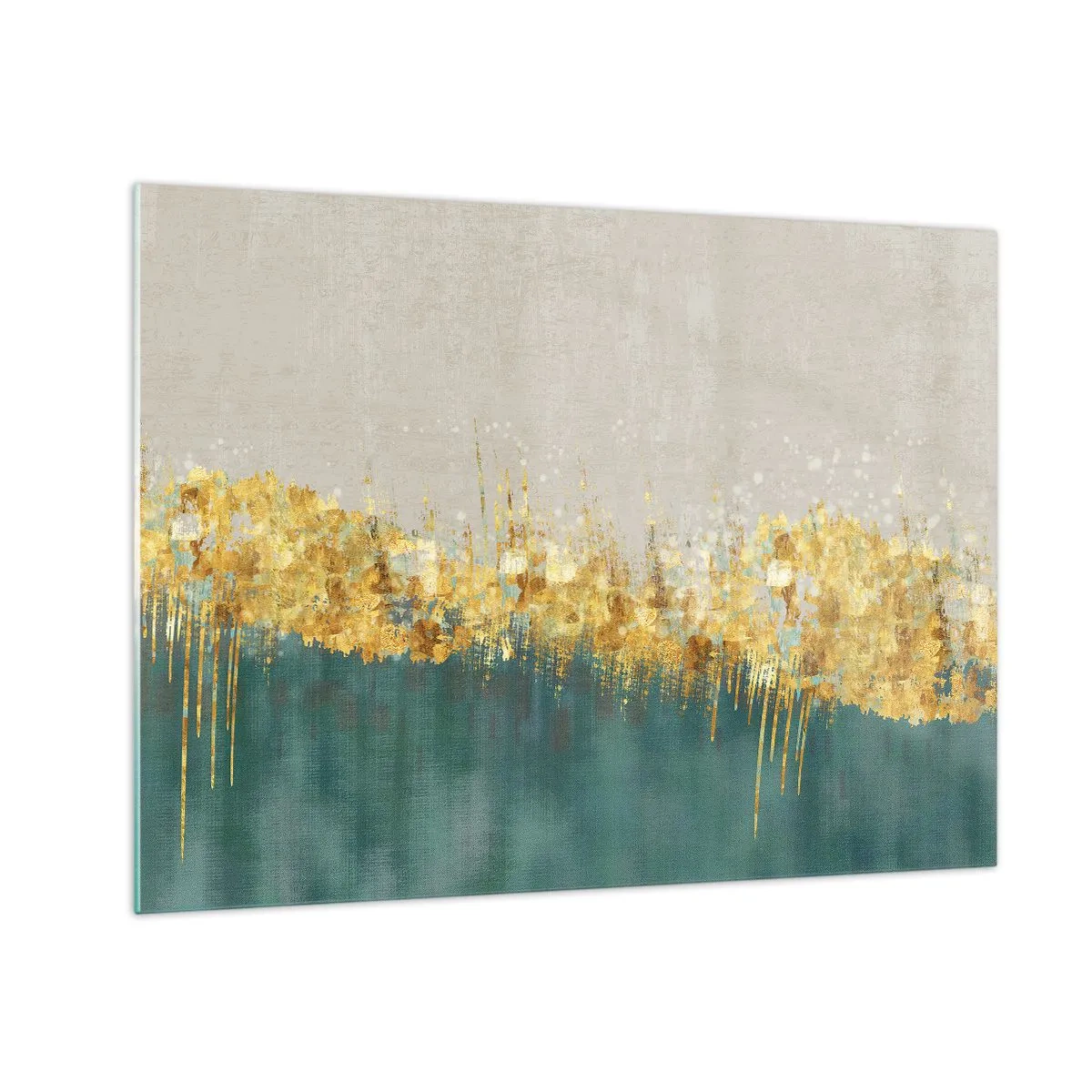 Impression sur verre - Image sur verre - Les accents dorés créent une frontière entre le beige et le vert bouteille - 70x50cm - La frontière dorée - Décoration murale moderne pour le salon et la chambre ARTTOR