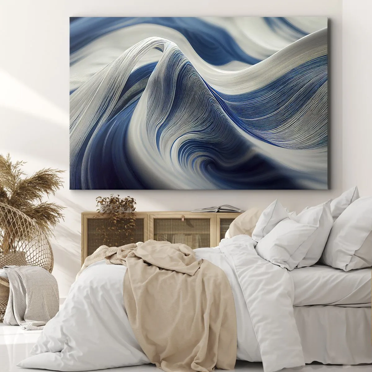 Impression sur toile - Image sur toile - Vagues abstraites dans des tons de bleu et de blanc - 70x50cm - La fluidité du bleu et du blanc - Décoration murale moderne pour le salon et la chambre ARTTOR