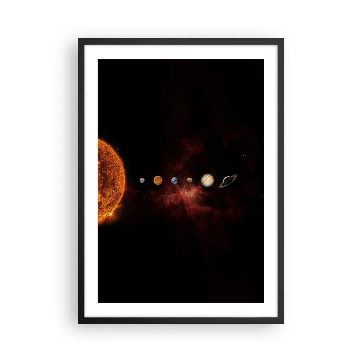 Affiche dans un cadre noir - Poster - Le système solaire avec des planètes sur fond d'espace - 50x70cm - Notre quartier - Décoration murale moderne pour le salon et la chambre ARTTOR