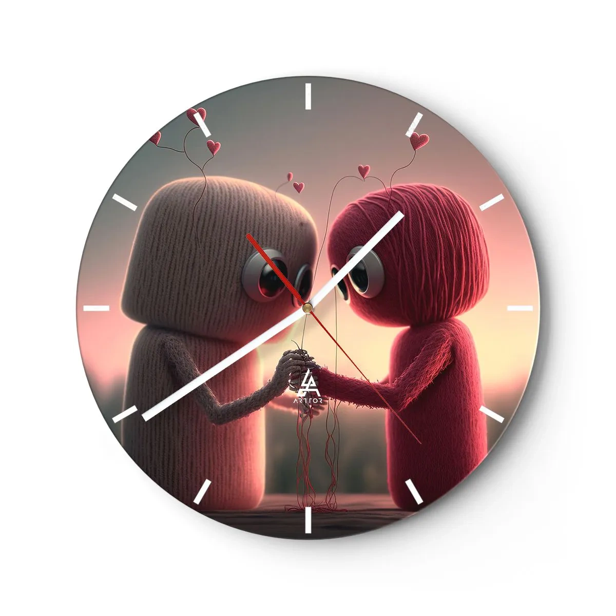 Horloge murale - Pendule murale - Deux personnages en laine se tenant la main au coucher du soleil - 30x30cm - Tout le monde a le droit d'aimer - Décoration murale moderne pour le salon, la cuisine et la chambre ARTTOR