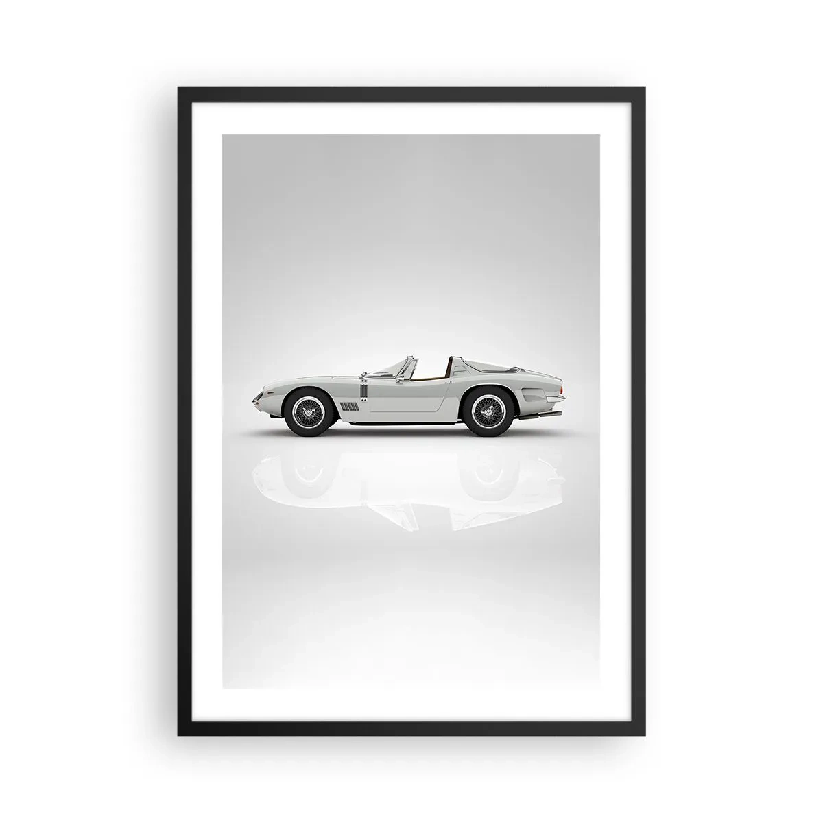 Affiche dans un cadre noir - Poster - Cabriolet blanc classique sur fond neutre - 50x70cm - Promesse de plaisir - Décoration murale moderne pour le salon et la chambre ARTTOR