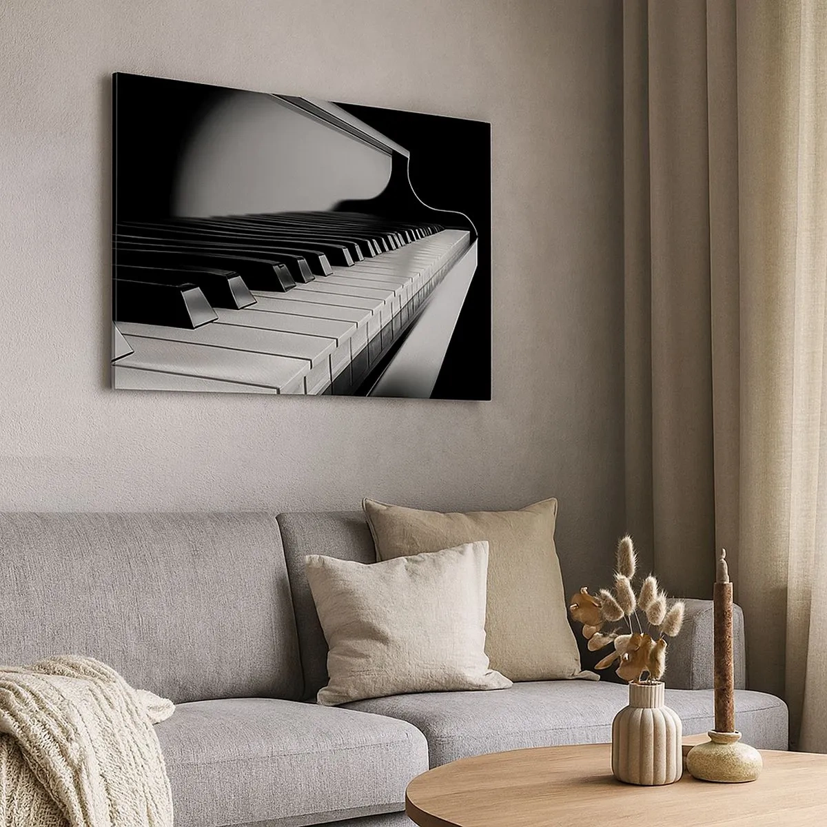 Impression sur toile - Image sur toile - Touches de piano dans une élégante photo en noir et blanc - 70x50cm - Harmonie des formes et des couleurs - Décoration murale moderne pour le salon et la chambre ARTTOR