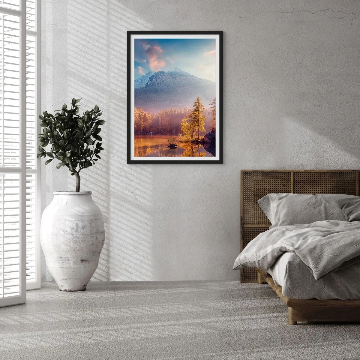 Affiche dans un cadre noir - Poster - Paysage de montagne d'automne avec reflet dans le lac - 50x70cm - Dans les montagnes et les vallées - Décoration murale moderne pour le salon et la chambre ARTTOR