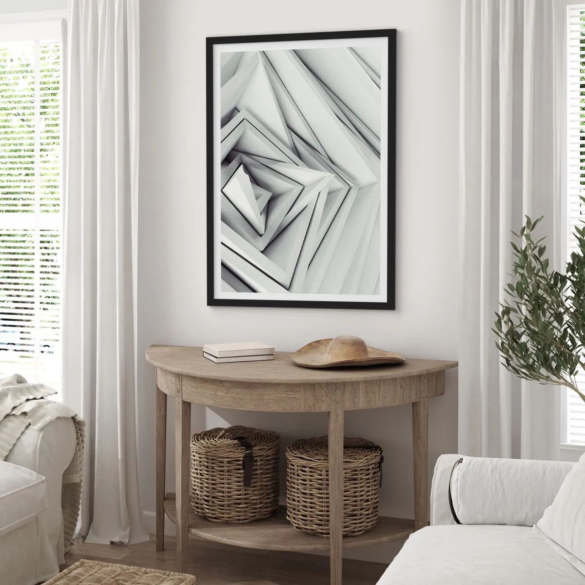 Affiche dans un cadre noir - Poster - Composition abstraite de triangles géométriques en 3D - 50x70cm - Bourgeon d’angles vifs - Décoration murale moderne pour le salon et la chambre ARTTOR