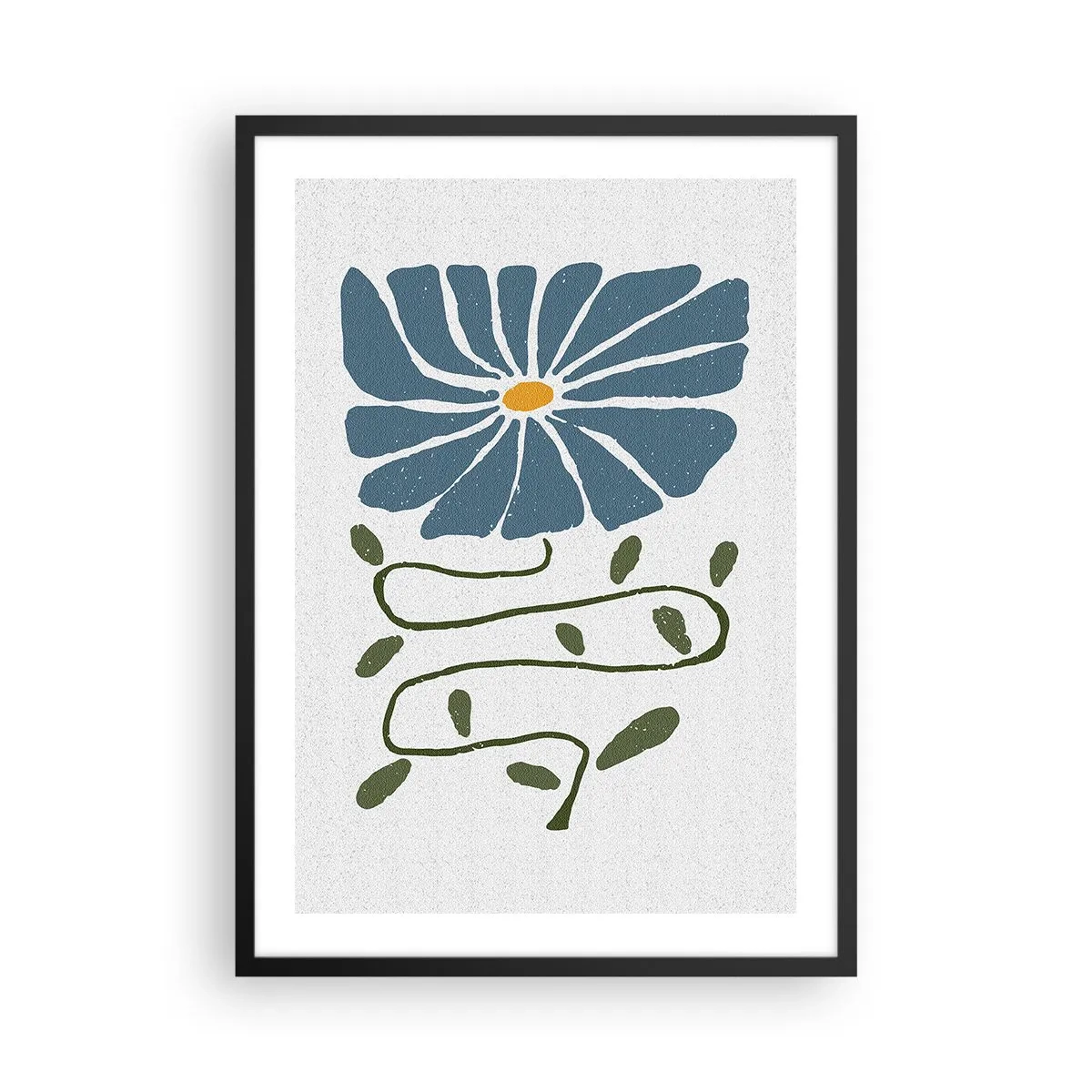 Affiche dans un cadre noir - Poster - Une fleur bleue avec une tige sinueuse sur un fond clair - 50x70cm - Une branche à une fleur - Décoration murale moderne pour le salon et la chambre ARTTOR