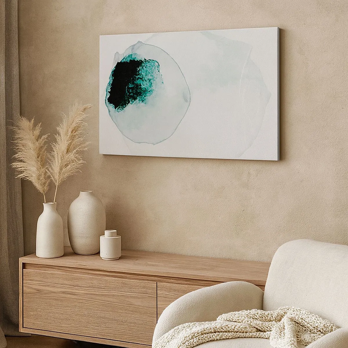 Impression sur toile - Image sur toile - Goutte d'eau abstraite avec des nuances de vert et de noir - 70x50cm - Dans une goutte d'eau - Décoration murale moderne pour le salon et la chambre ARTTOR