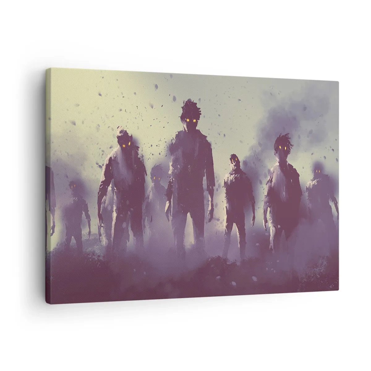 Impression sur toile - Image sur toile - Scène sombre avec des silhouettes aux yeux jaunes - 70x50cm - Fais attention! Ils arrivent - Décoration murale moderne pour le salon et la chambre ARTTOR