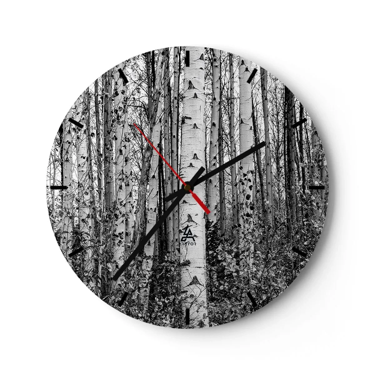 Horloge murale - Pendule murale - Forêt de bouleaux noirs et blancs dans un style minimaliste - 30x30cm - Enchevêtrement de bouleau - Décoration murale moderne pour le salon, la cuisine et la chambre ARTTOR