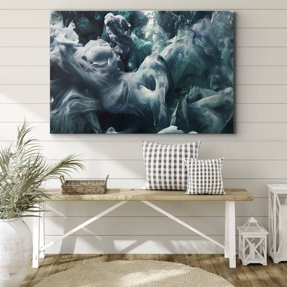 Impression sur toile - Image sur toile - Vagues abstraites dynamiques dans des tons de bleu et de blanc - 70x50cm - Mouvement des couleurs - Décoration murale moderne pour le salon et la chambre ARTTOR