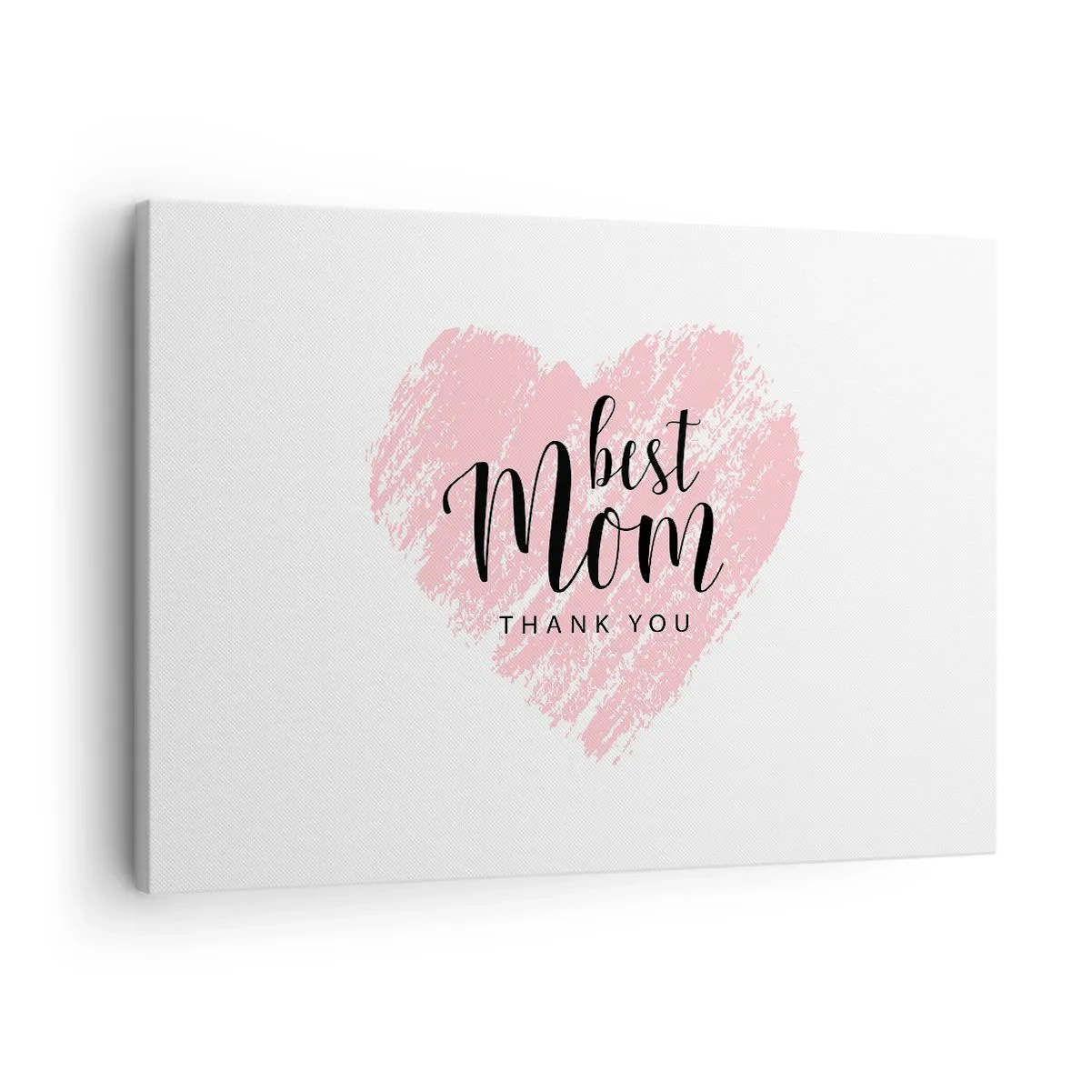 Impression sur toile - Image sur toile - Cœur rose avec les mots « Meilleure maman, merci » sur fond blanc - 70x50cm - Toujours au bon moment - Décoration murale moderne pour le salon et la chambre ARTTOR