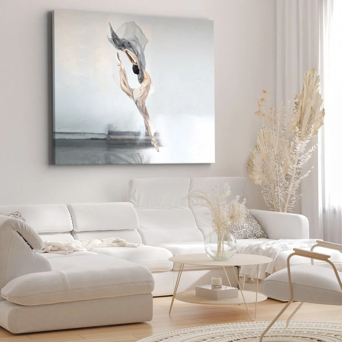 Impression sur toile - Image sur toile - Une danseuse en mouvement dynamique sur un fond clair - 70x50cm - Dans le ravissement de la danse - Décoration murale moderne pour le salon et la chambre ARTTOR