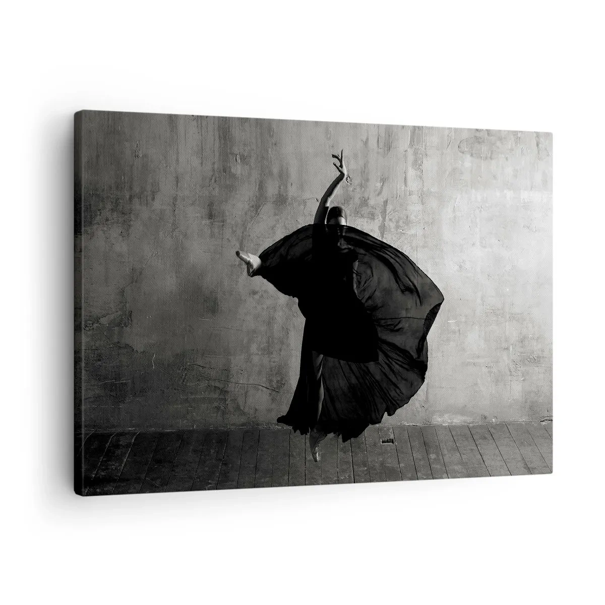Impression sur toile - Image sur toile - Silhouette noire et blanche d'une danseuse en mouvement sur fond de mur - 70x50cm - Pas plein de passion - Décoration murale moderne pour le salon et la chambre ARTTOR