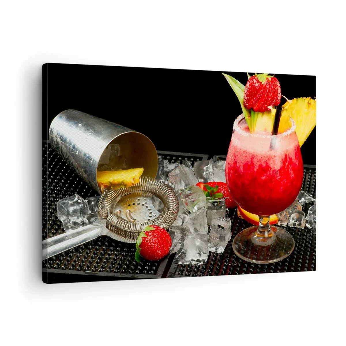 Impression sur toile - Image sur toile - Un cocktail coloré avec des fraises, de la glace et de l'ananas - 70x50cm - Envouter le goût - Décoration murale moderne pour le salon et la chambre ARTTOR