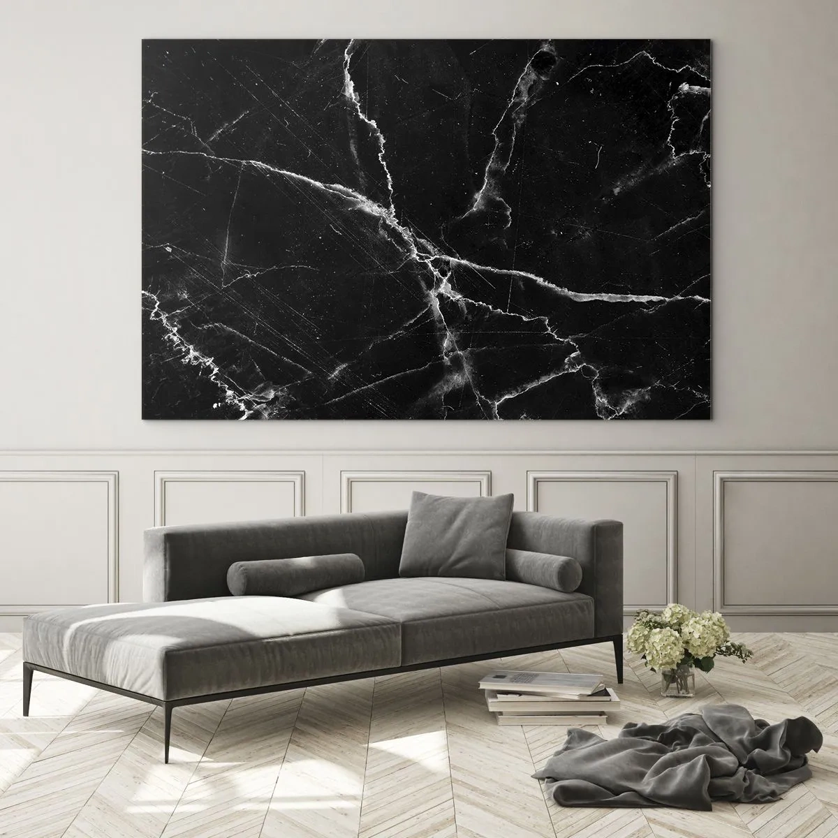 Impression sur verre - Image sur verre - Surface en marbre noir avec veines claires - 70x50cm - La vie secrète de la pierre - Décoration murale moderne pour le salon et la chambre ARTTOR