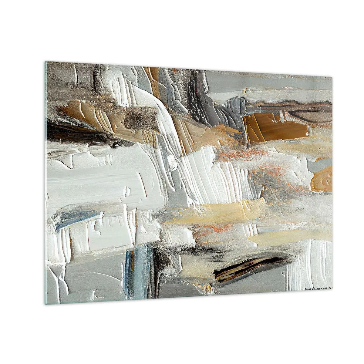 Impression sur verre - Image sur verre - Une composition abstraite aux tons terreux avec une texture distinctive. - 70x50cm - Couches colorées - Décoration murale moderne pour le salon et la chambre ARTTOR