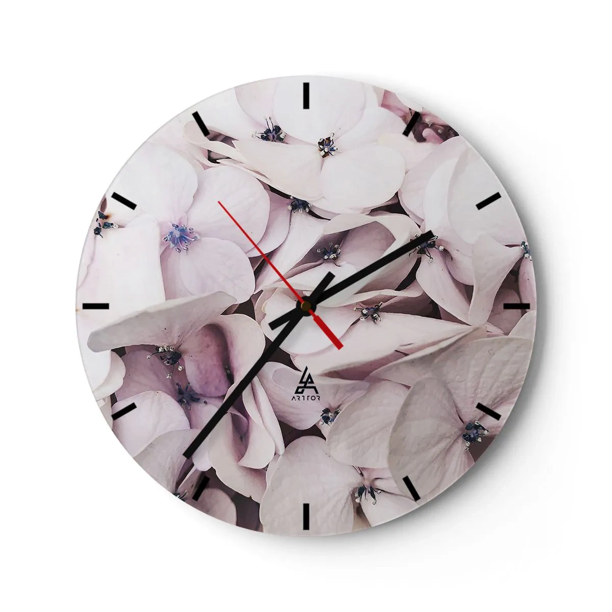 Horloge murale - Pendule murale - Fleurs d'hortensia rose clair dans une composition subtile - 30x30cm - Dans un flot de fleurs - Décoration murale moderne pour le salon, la cuisine et la chambre ARTTOR